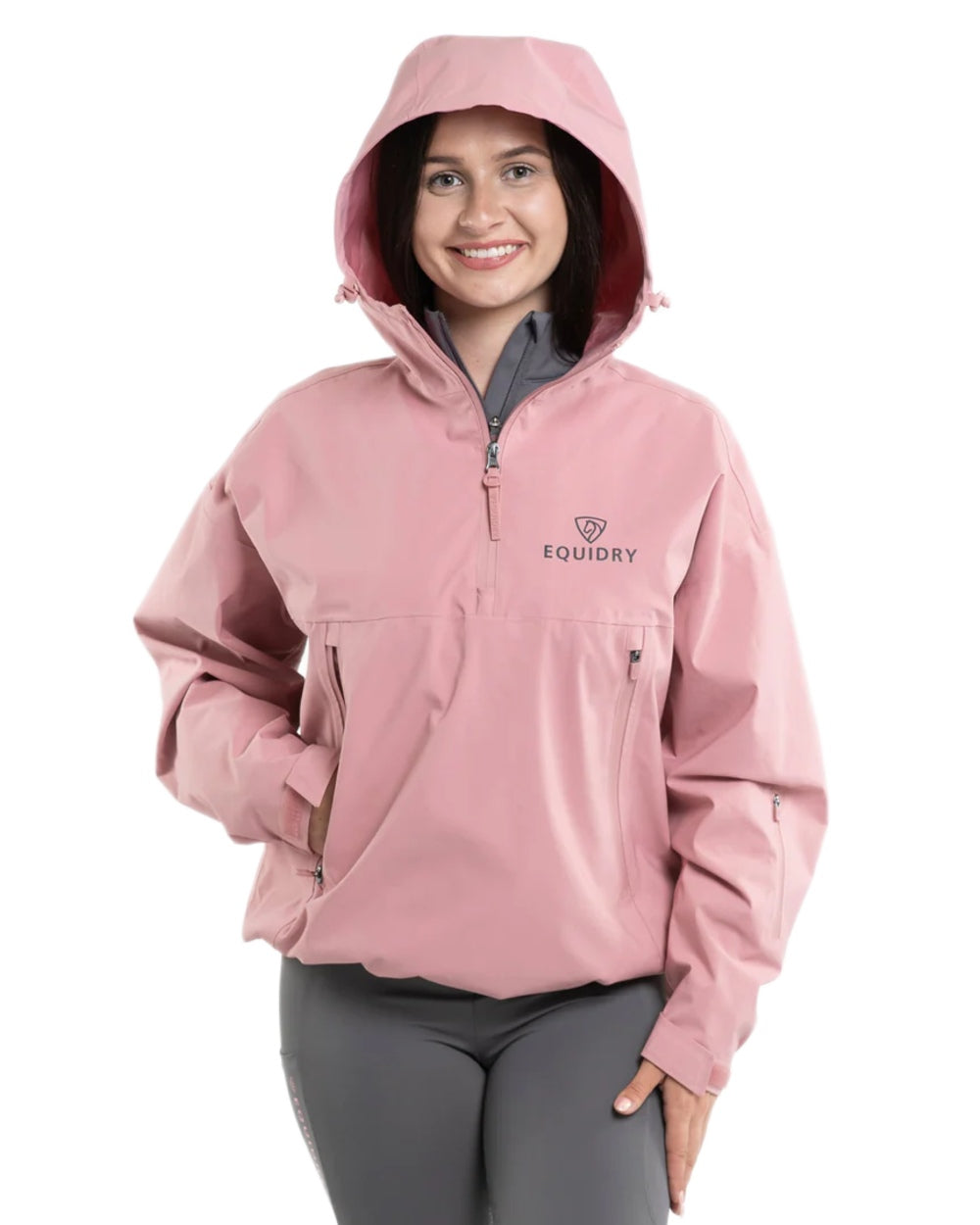 Pink coloured Equidry Womens Storm Smock With Velour Lining on white background 