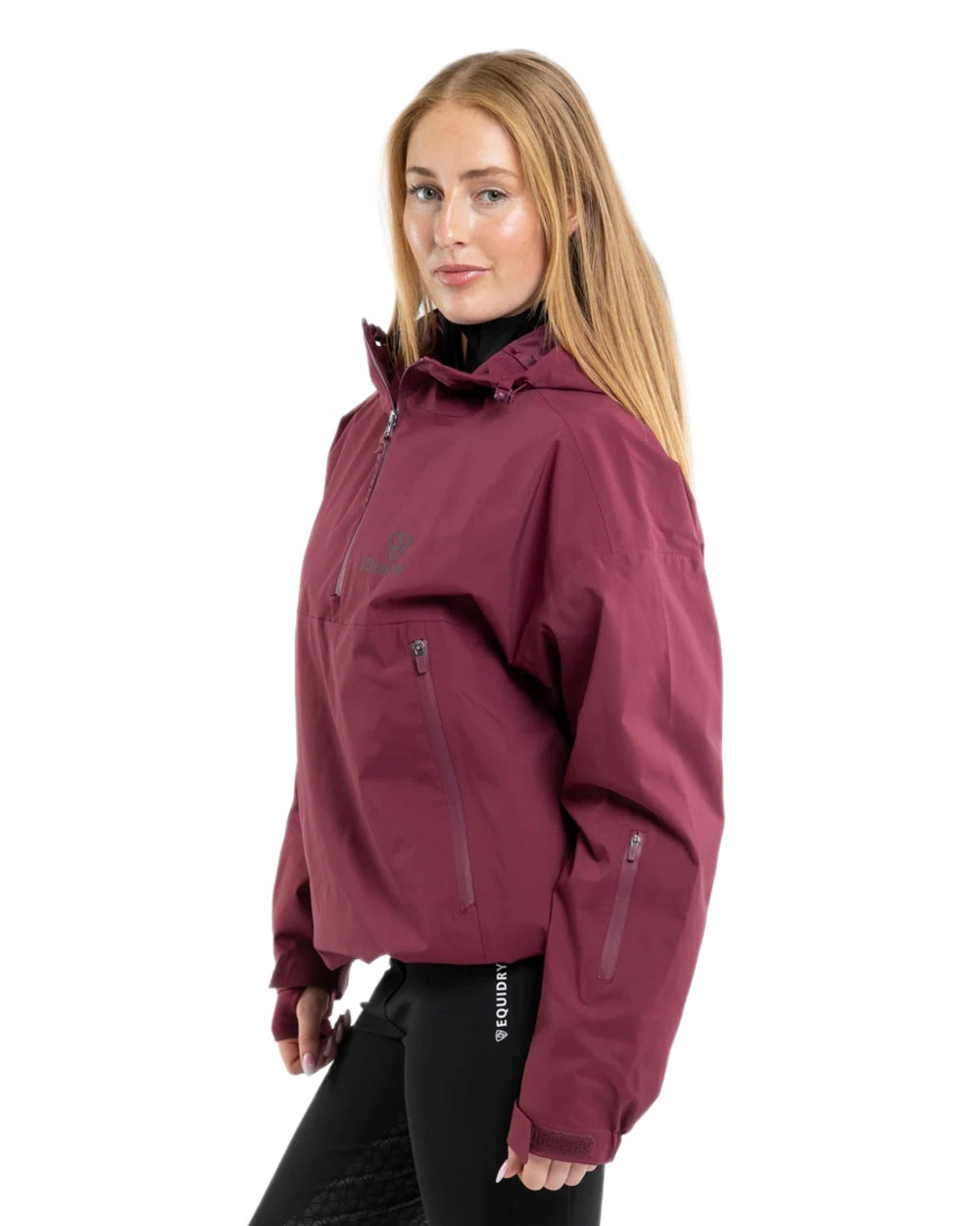 Plum coloured Equidry Womens Storm Smock With Velour Lining on white background 