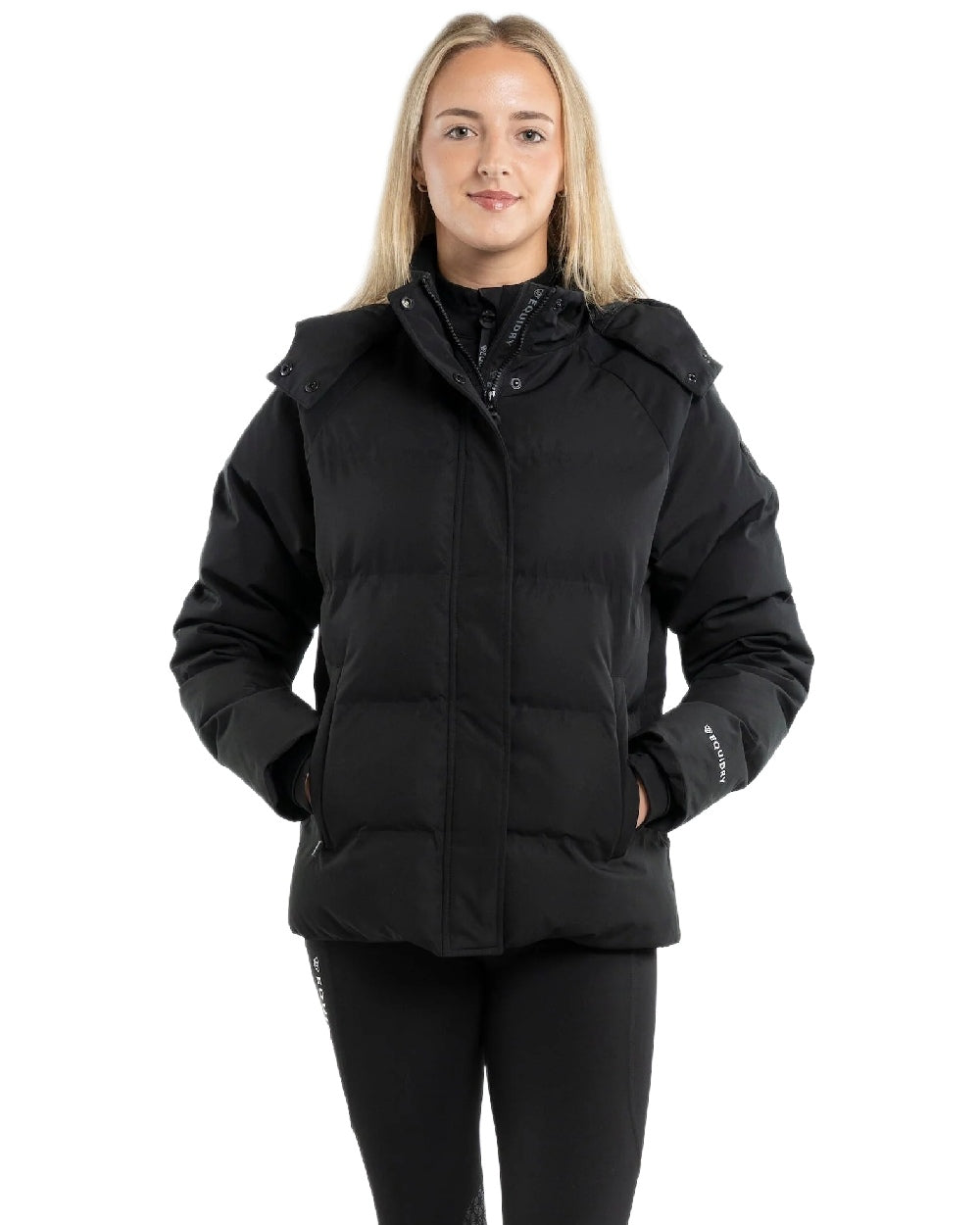 Black Coloured Equidry Womens Talia Waterproof Puffer Jacket on white background 