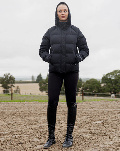 Black Coloured Equidry Womens Talia Waterproof Puffer Jacket on outdoor background 