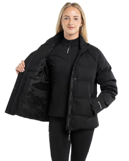 Black Coloured Equidry Womens Talia Waterproof Puffer Jacket on white background 