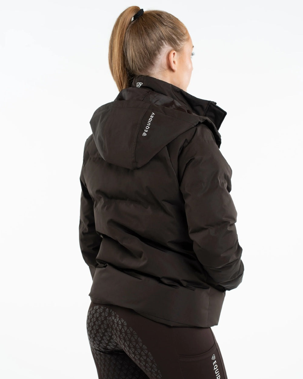 Brown Coloured Equidry Womens Talia Waterproof Puffer Jacket on white background 