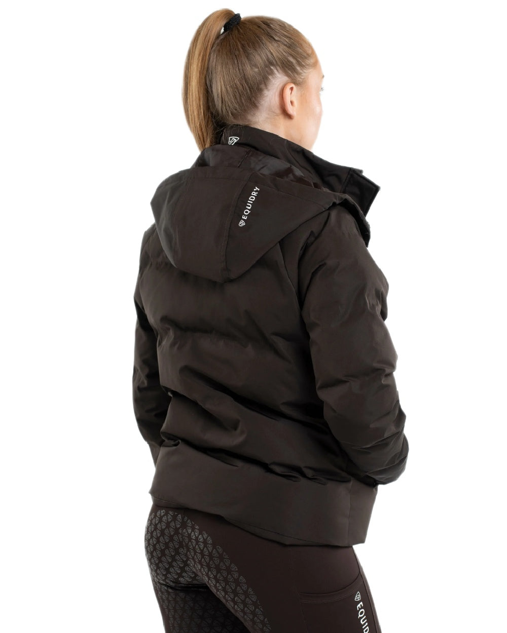 Brown Coloured Equidry Womens Talia Waterproof Puffer Jacket on white background 