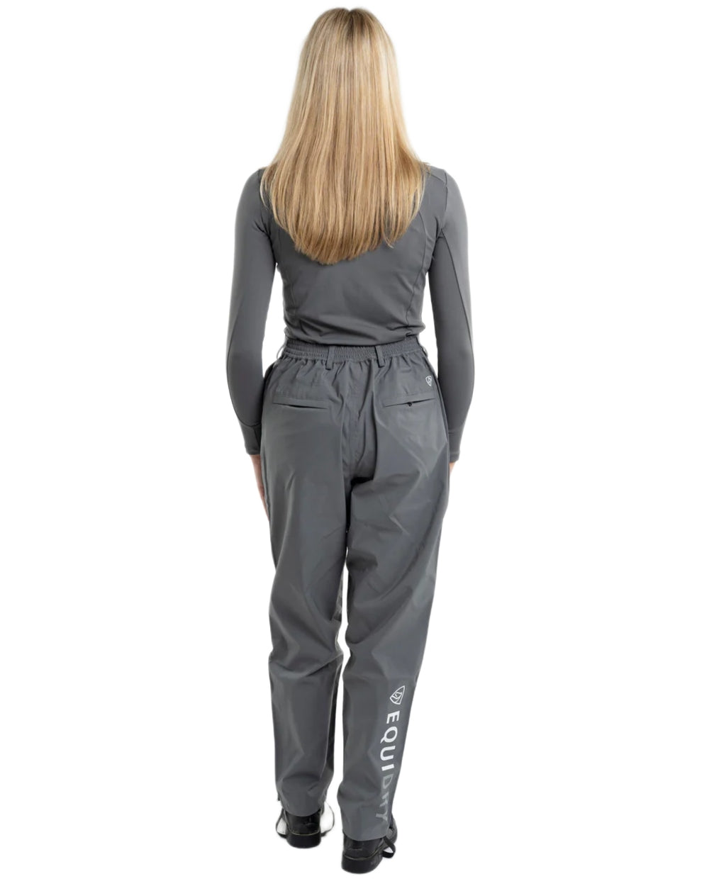 Charcoal coloured Equidry Womens Unlined Waterproof Trousers on white background 