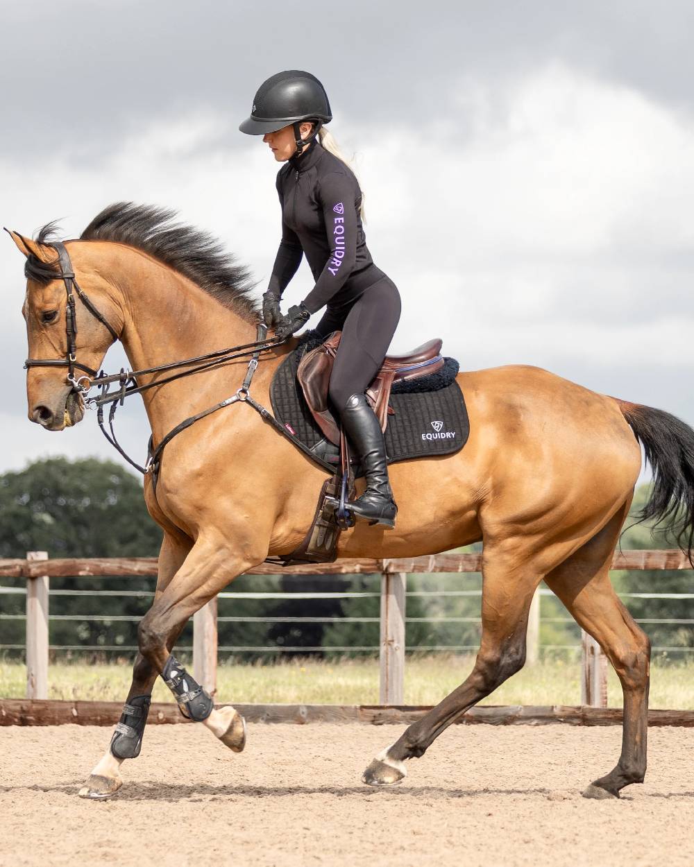Black Lilac Coloured Equidry Womens Water Repellent Base Layer on outdoor background 