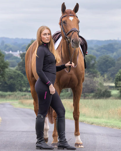 Black Peacock Pink Coloured Equidry Womens Water Repellent Base Layer on outdoor background 