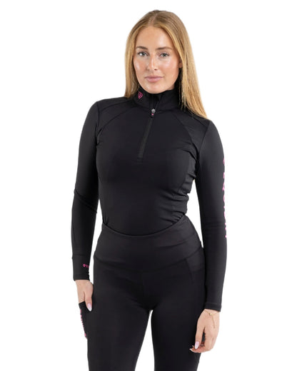 Black Peacock Pink Coloured Equidry Womens Water Repellent Base Layer on white background 
