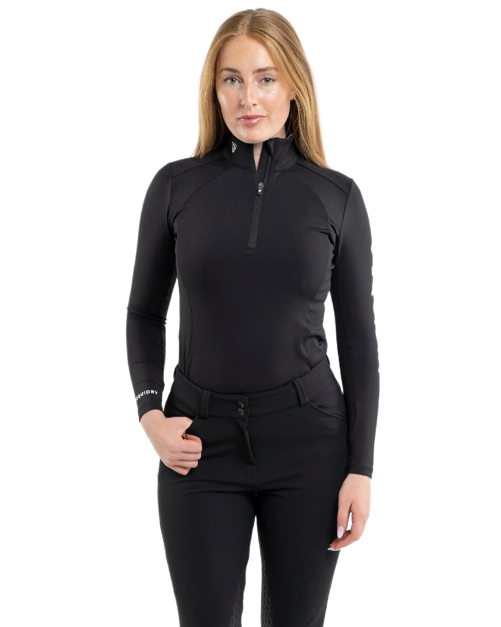 Black White Coloured Equidry Womens Water Repellent Base Layer on white background 