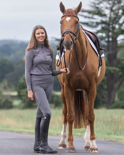 Grey Pale Pink Coloured Equidry Womens Water Repellent Base Layer on outdoor background 