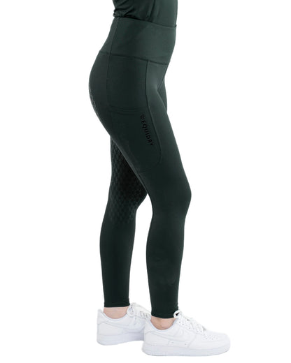 Black Forest Green Black  Coloured Equidry Womens Water Repellent Full Seat Leggings on white background 