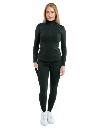 Black Forest Green Black  Coloured Equidry Womens Water Repellent Full Seat Leggings on white background 