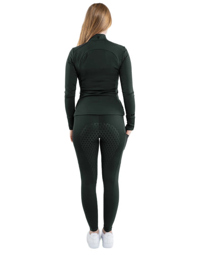 Black Forest Green Black  Coloured Equidry Womens Water Repellent Full Seat Leggings on white background 