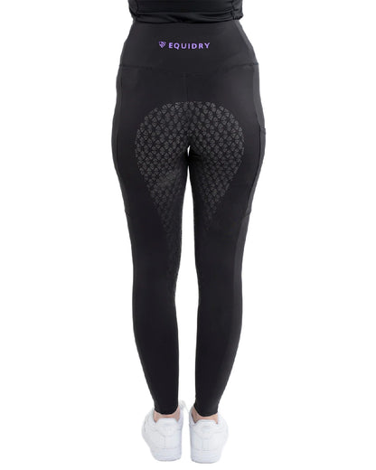 Black Lilac Coloured Equidry Womens Water Repellent Full Seat Leggings on white background 