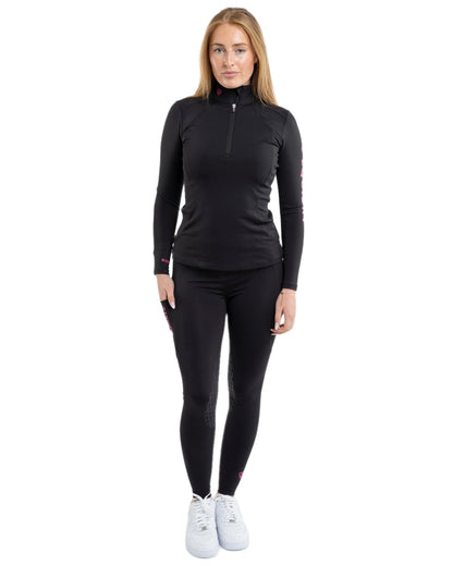 Black White Coloured Equidry Womens Water Repellent Full Seat Leggings on white background 