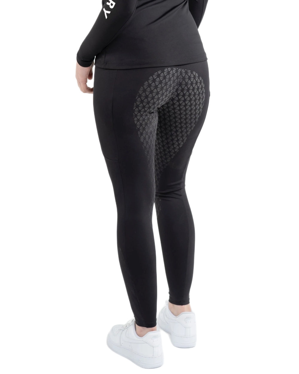 Black White Coloured Equidry Womens Water Repellent Full Seat Leggings on white background 