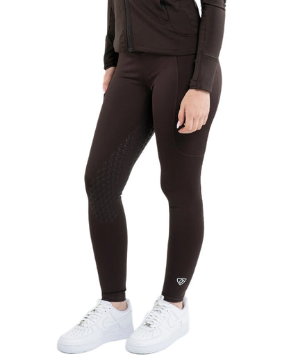 Brown White Coloured Equidry Womens Water Repellent Full Seat Leggings on white background 