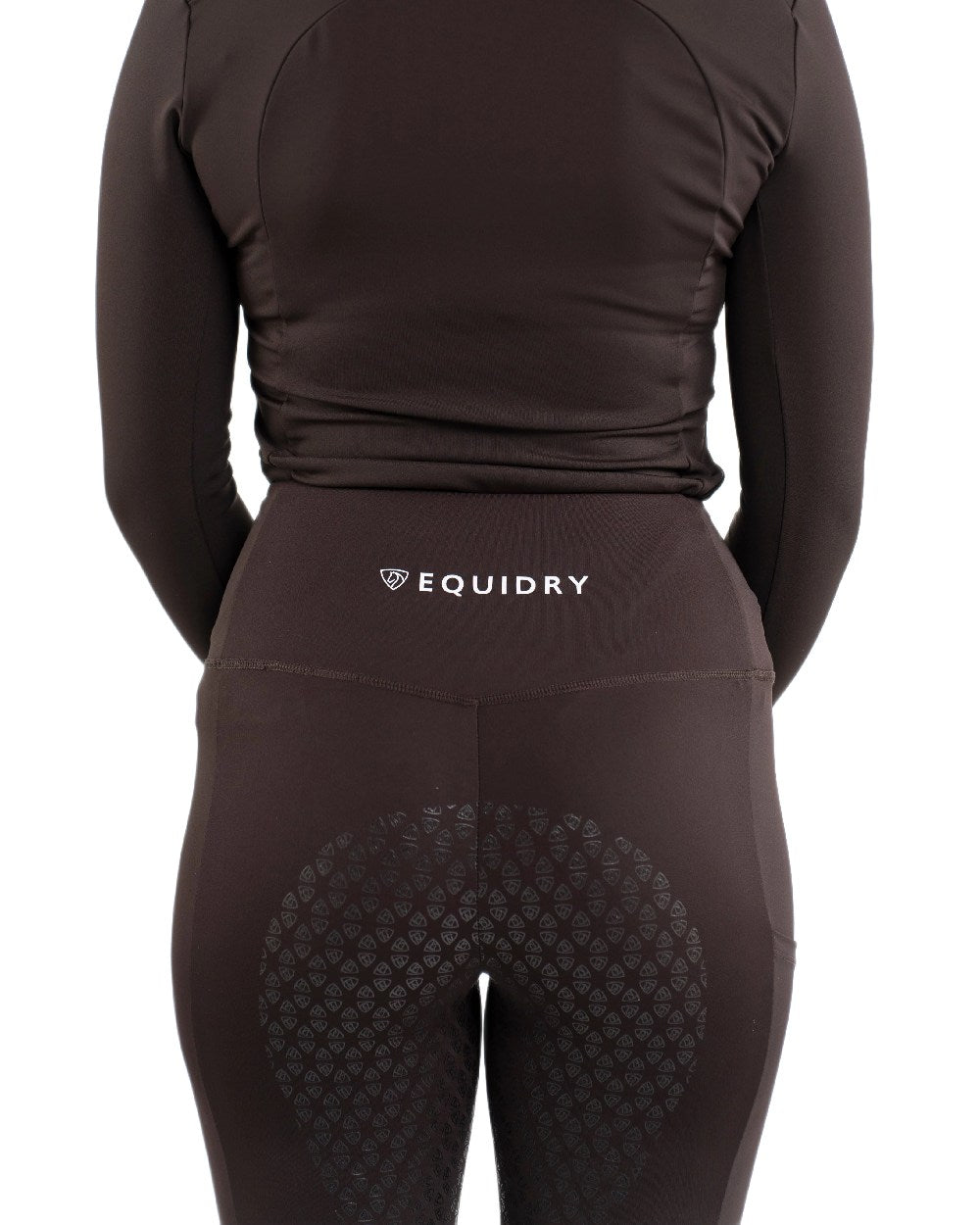 Brown White Coloured Equidry Womens Water Repellent Full Seat Leggings on white background 