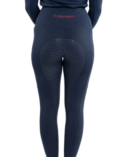 Navy Raspberry Coloured Equidry Womens Water Repellent Full Seat Leggings on white background 
