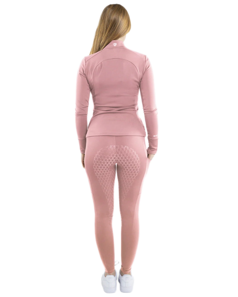 Pale Pink Grey Coloured Equidry Womens Water Repellent Full Seat Leggings on white background 