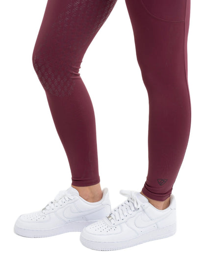 Plum Black Coloured Equidry Womens Water Repellent Full Seat Leggings on white background 