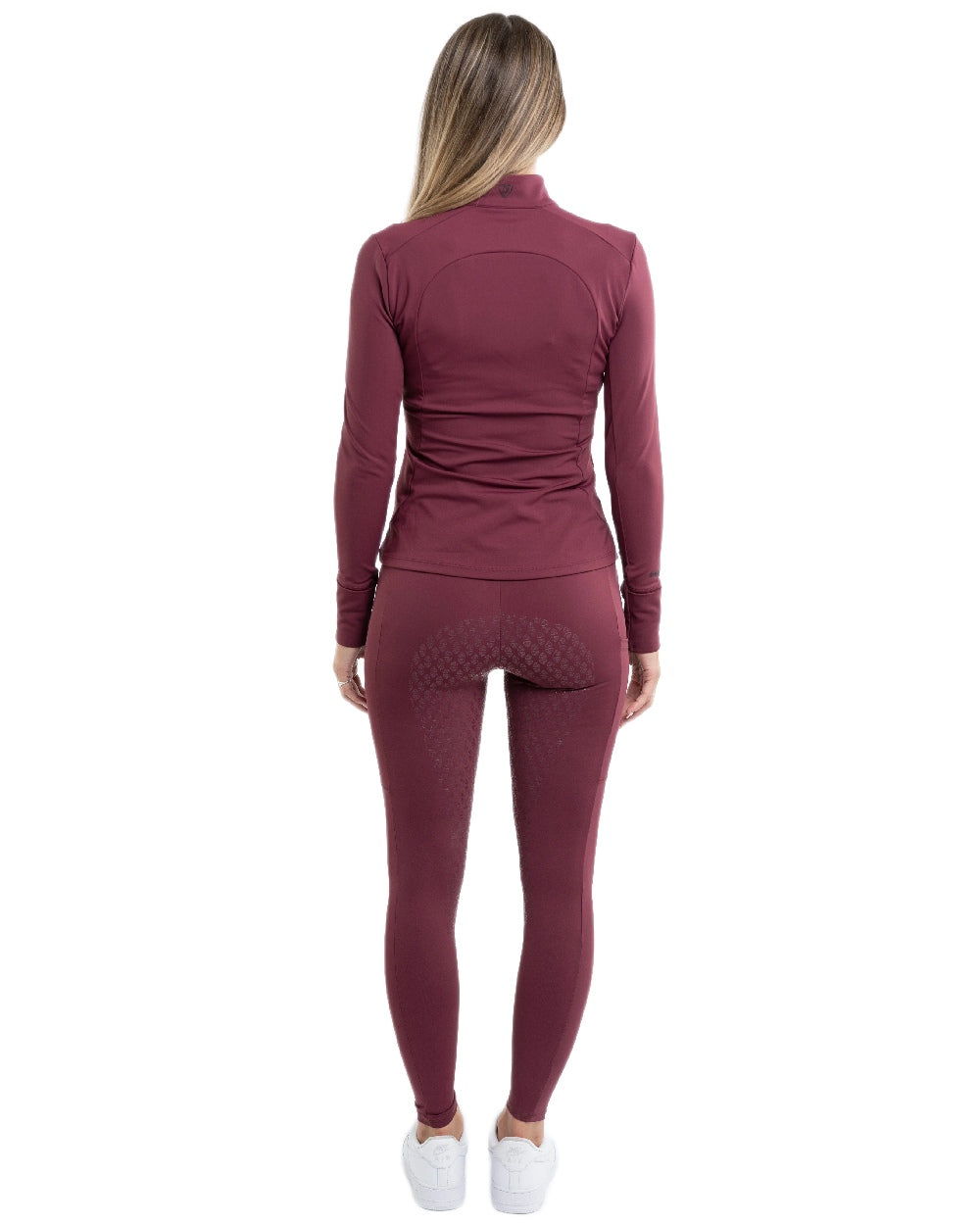 Plum Black Coloured Equidry Womens Water Repellent Full Seat Leggings on white background 