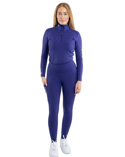 Purple White Coloured Equidry Womens Water Repellent Full Seat Leggings on white background 