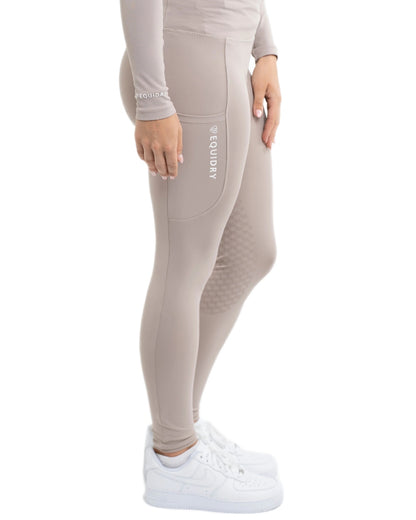 Sand White Coloured Equidry Womens Water Repellent Full Seat Leggings on white background 