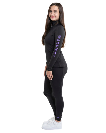 Black Lilac coloured Equidry Womens Water Repellent Leggings on white background 