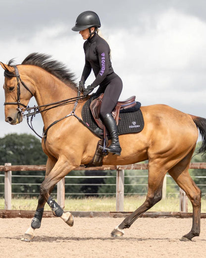 Black Lilac coloured Equidry Womens Water Repellent Leggings on outdoor background 