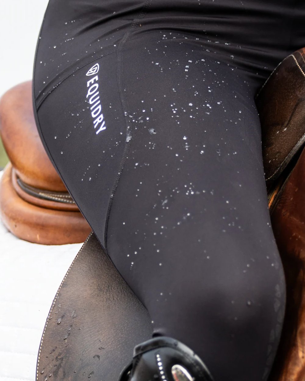 Black White coloured Equidry Womens Water Repellent Leggings on outdoor background 