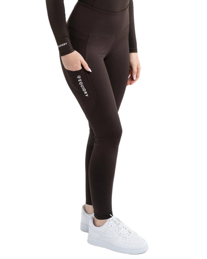Brown White coloured Equidry Womens Water Repellent Leggings on white background 