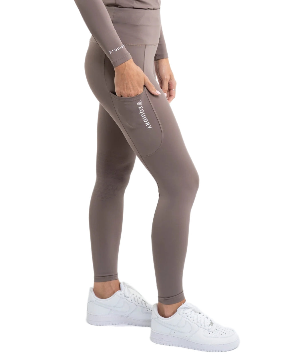 Mocha White coloured Equidry Womens Water Repellent Leggings on white background 