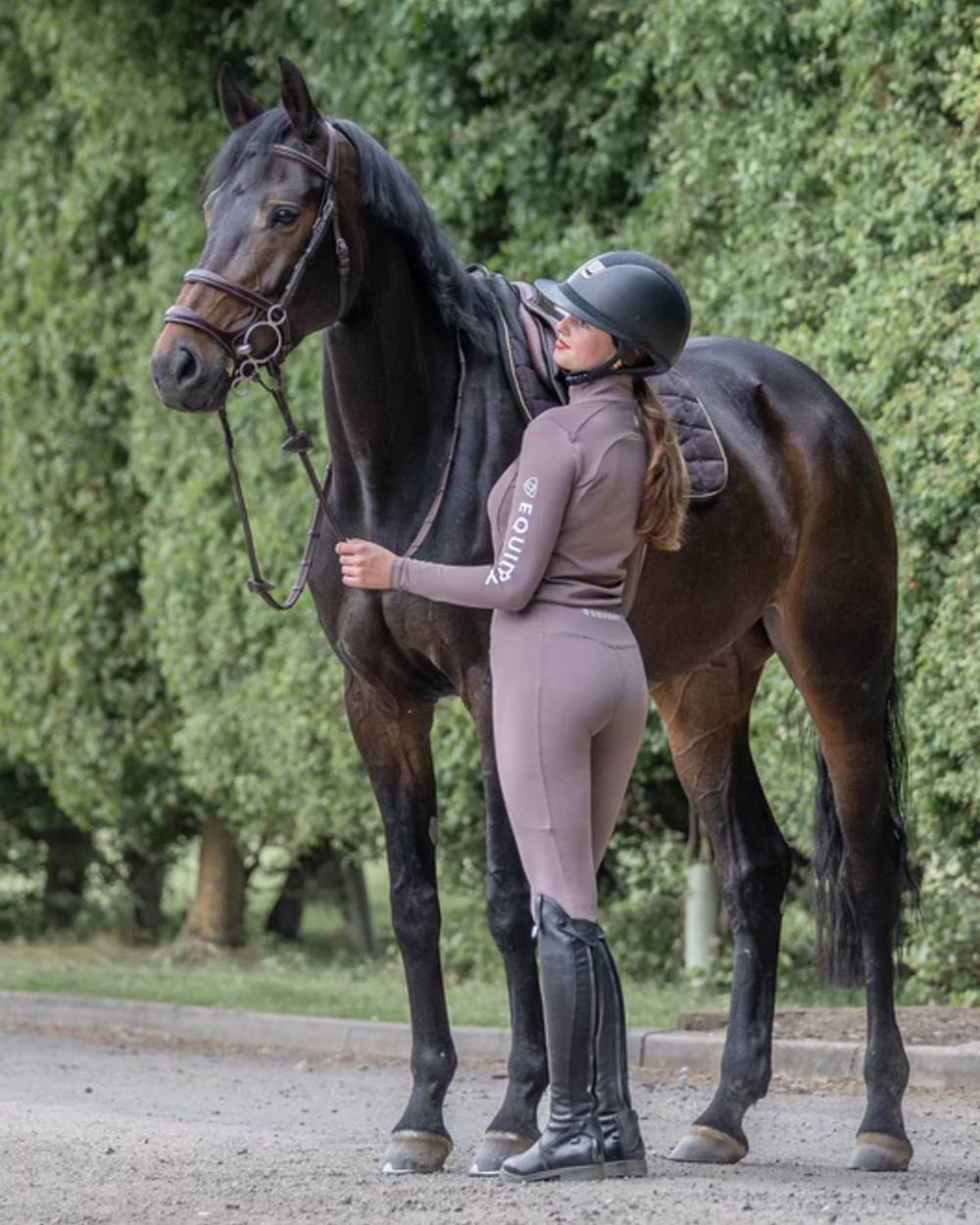 Mocha White coloured Equidry Womens Water Repellent Leggings on outdoor background 