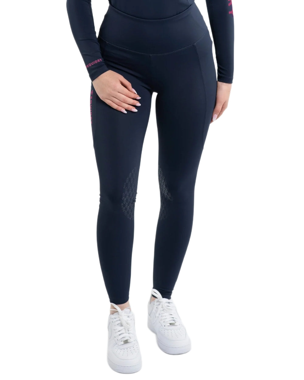 Navy Raspberry coloured Equidry Womens Water Repellent Leggings on white background 