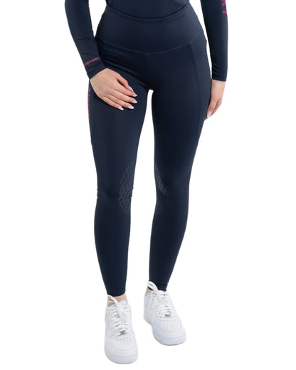 Navy Raspberry coloured Equidry Womens Water Repellent Leggings on white background 