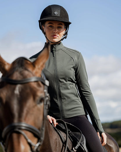 Black Forest Green Black Coloured Equidry Womens Water Repellent Zip Up Top on outdoor background 