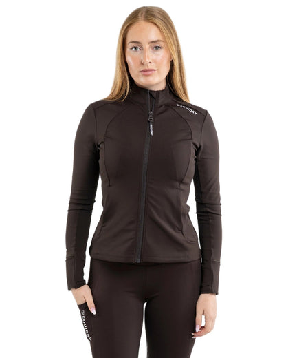 Brown White Coloured Equidry Womens Water Repellent Zip Up Top on white background 