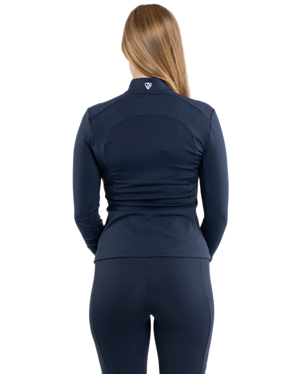 Navy White Coloured Equidry Womens Water Repellent Zip Up Top on white background 