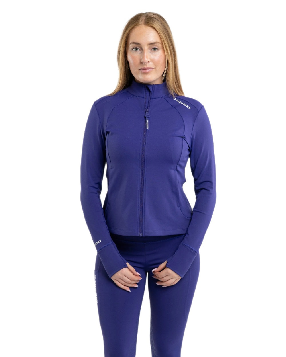 Purple White Coloured Equidry Womens Water Repellent Zip Up Top on white background 