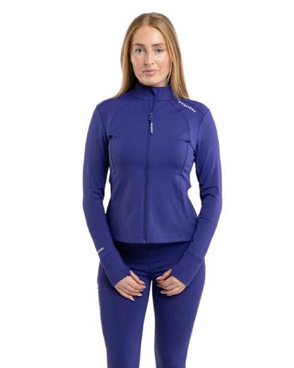 Purple White Coloured Equidry Womens Water Repellent Zip Up Top on white background 