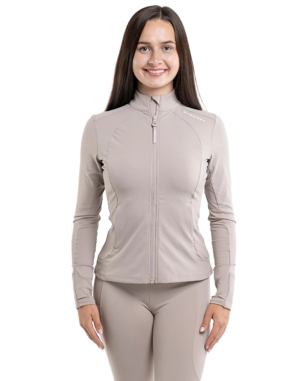 Sand White Coloured Equidry Womens Water Repellent Zip Up Top on white background 