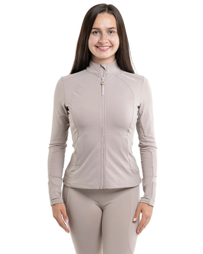 Sand White Coloured Equidry Womens Water Repellent Zip Up Top on white background 
