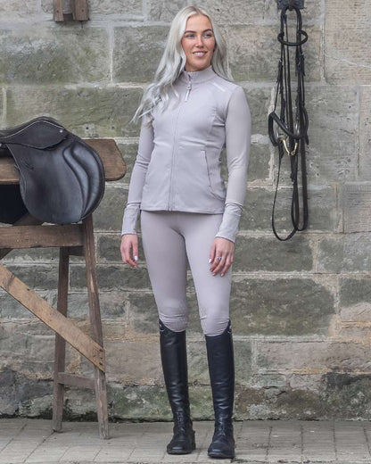 Sand White Coloured Equidry Womens Water Repellent Zip Up Top on outdoor background 