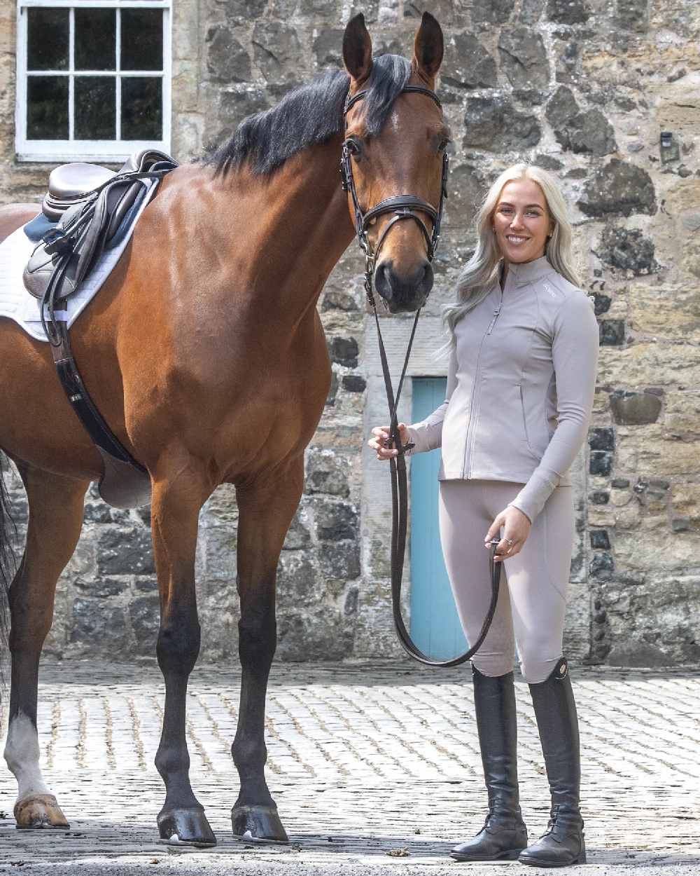 Sand White Coloured Equidry Womens Water Repellent Zip Up Top on outdoor background 