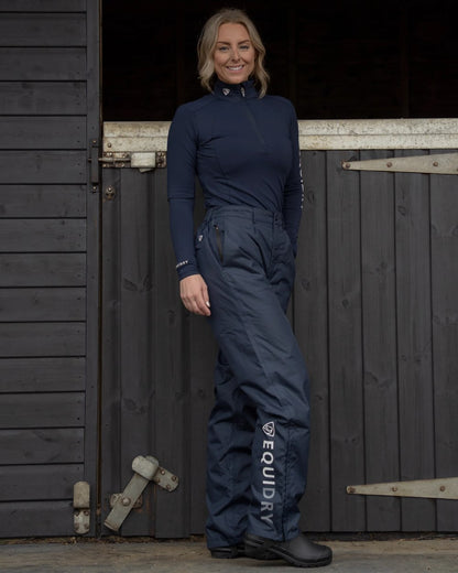 Navy Coloured Equidry Womens Waterproof Fleece Lined Trousers on outdoor background 