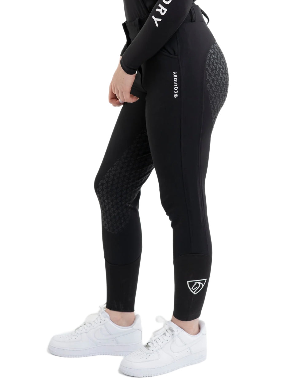 Black coloured Equidry Womens Waterproof Riding Breeches on white background 