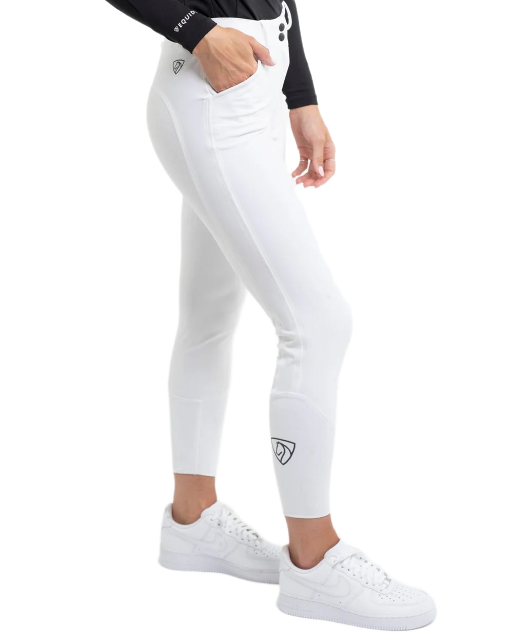 White coloured Equidry Womens Waterproof Riding Breeches on white background 