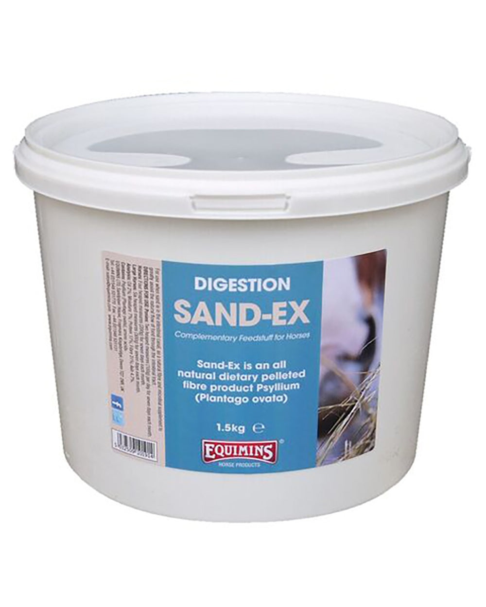 Equimins Sand-Ex Pellets 1.5kg Tub on white background