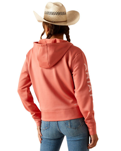 Faded Rose Coloured Ariat Womens Tek Half Zip Hoodie On A White Background 