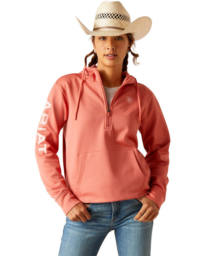 Faded Rose Coloured Ariat Womens Tek Half Zip Hoodie On A White Background 